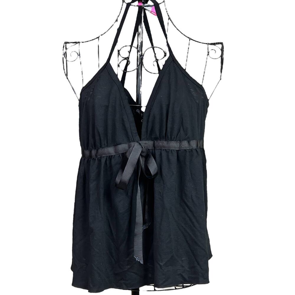 Simply Irresistible Tank Top Blouse  Grosgrain Ribbon Bow Size Large Solid Black